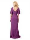 Elegant Chiffon V-Neck Half Sleeves Ruffle Long Mother of The Bride and Groom Dresses