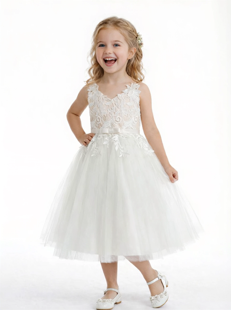 Sweet Ivory Lace Flower Girl Dress with Tulle Skirt for Weddings and Special Occasions