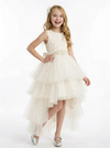 High Low Flower Girl Dress Sleeveless Lace Bodice Layered Tulle Skirt Party Wedding Gown