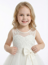 Spaghetti-Straps Flower Girl Dress with Sleeveless Lace Applique Bodice and A-Line Tulle Skirt