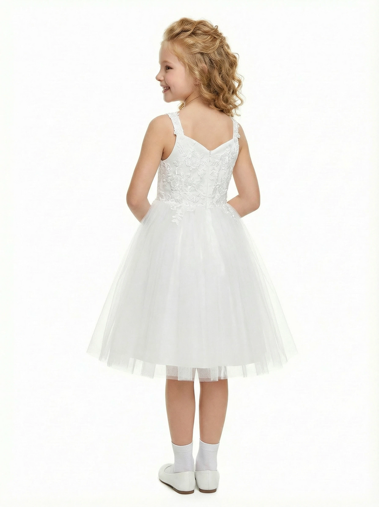 Sweetheart Lace Flower Girl Dress, Strapless Tulle Ball Gown, Appliqu¨¦ Bodice, Floor Length