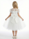 Sheer Yoke Puff Sleeve Flower Girl Dress Spaghetti-Straps  A-Line Tulle Party Dress