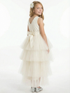 High Low Flower Girl Dress Sleeveless Lace Bodice Layered Tulle Skirt Party Wedding Gown