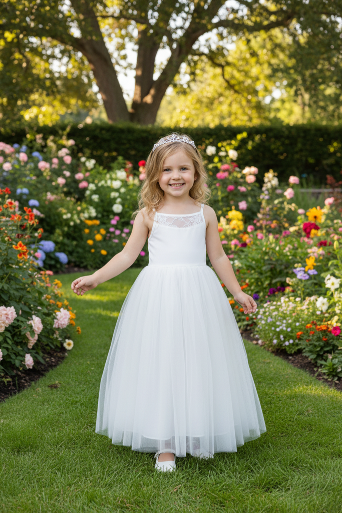 Lace Spaghetti Strap Square Princess Dress Flower Girl Dress Birthday Party Dresses