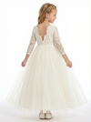 Long Sleeves Jewel Lace Princess Dress Flower Girl Dress Birthday Party Dresses