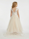 Applique Cap Sleeves V-neck Floor-Length Flower Girl Dress Birthday Party Dresses
