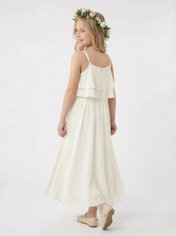 Spaghetti Straps Layered Chiffon Princess Dress Flower Girl Dress Birthday Party Dresses