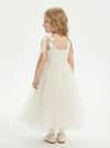 Lace Trim A-Line Flower Tulle Dress Cute Sleeveless Flower Girl Dress with Bow Accents
