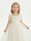 Lace Trim A-Line Flower Tulle Dress Cute Sleeveless Flower Girl Dress with Bow Accents