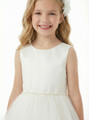 Cute Flower Girl Dress Round Neck Pearl A-Line Tulle Sleeveless Back Bow Formal Event Gown
