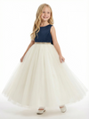 Round Neck A-Line Tulle Sleeveless Back Bow Beaded Formal Gown Flower Girl Dress