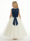 Round Neck A-Line Tulle Sleeveless Back Bow Beaded Formal Gown Flower Girl Dress