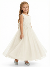 Sleeveless Round-Neck Flower Girl Gown Tulle Dress with Pearl Embellishments & Lace Appliqu¨¦s for Wedding Ceremonies