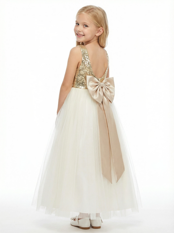 Wedding Flowers Girl Gowns Sequin Little Flowers Communion Wear Flower Princess Dress