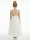 Sequin Girl Bridesmaid Gowns Tulle Short Sleeve Sparkle Communion Dresses Flower Girl Dress