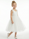 Lace Applique Flower Girl Dress Tea Length Ball Gown Sweetheart Neck Formal Wedding Gowns