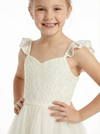 Lace Applique Flower Girl Dress Tea Length Ball Gown Sweetheart Neck Formal Wedding Gowns