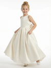Satin Junior Bridesmaid Dress Bow Knot Skirt Round Neck Modest Long Flower Birthday Dress