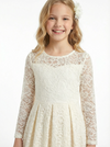Lace Applique Bridesmaid Dress Skirt Long Sleeve Round Neck Modest Knee Length Elegant
