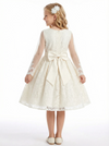 Lace Applique Bridesmaid Dress Skirt Long Sleeve Round Neck Modest Knee Length Elegant