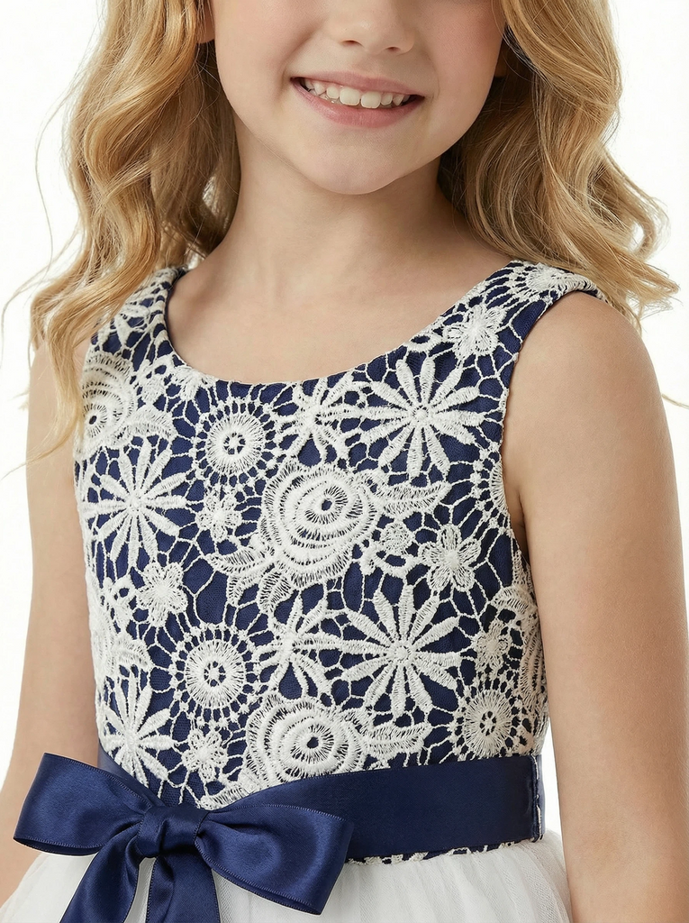 Girls Dresses for Wedding Lace Party Dress Tea Length Bow Sash Boho Communion Dresses