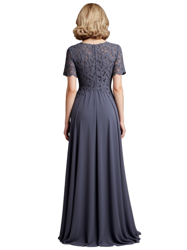 Elegant Short Sleeves Lace Chiffon A-Line Floor Length Women's Mother Of The Bride Dresses