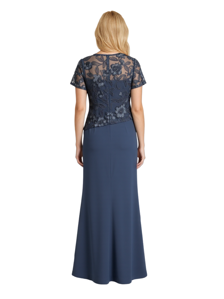 Trendy Short Sleeves Lace Chiffon A-line Mother of The Bride Dresses Slit