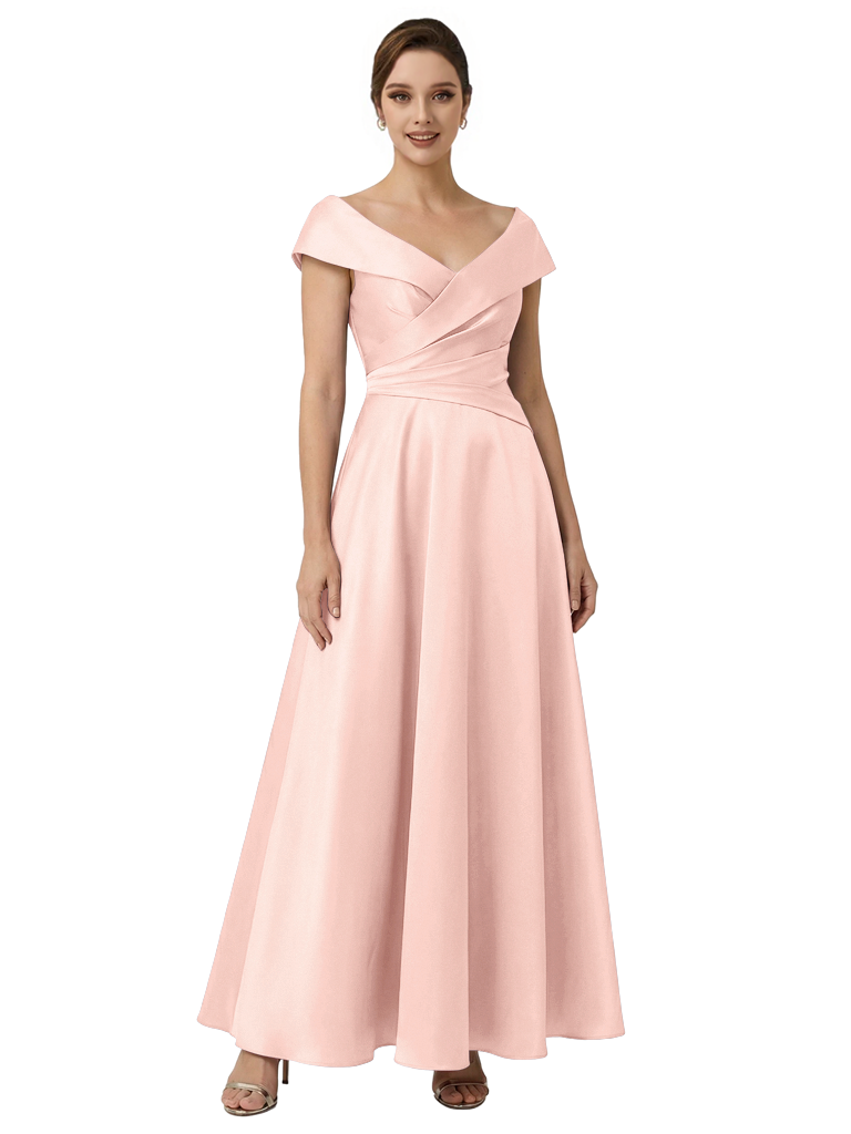 Sophisticated Off Shoulder Sleeveless A-Line Satin Mother Of The Bride Dress