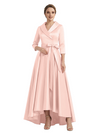Modern High-Low 3/4 Sleeves Satin Mother Of The Bride Dress With Bow Knot