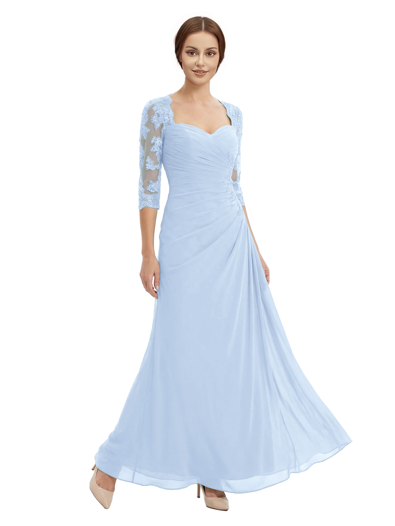 Sweetheart Ruched Lace 3/4 Sleeves A-Line Chiffon Mother Of The Groom Dress