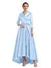 Modern High-Low 3/4 Sleeves Satin Mother Of The Bride Dress With Bow Knot