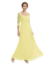 Sweetheart Ruched Lace 3/4 Sleeves A-Line Chiffon Mother Of The Groom Dress
