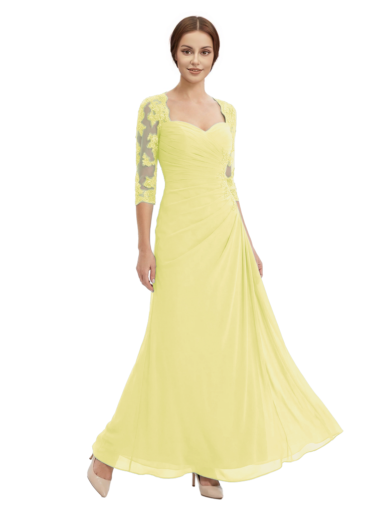 Sweetheart Ruched Lace 3/4 Sleeves A-Line Chiffon Mother Of The Groom Dress