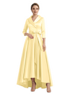Modern High-Low 3/4 Sleeves Satin Mother Of The Bride Dress With Bow Knot
