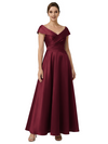 Sophisticated Off Shoulder Sleeveless A-Line Satin Mother Of The Bride Dress