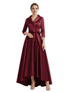 Modern High-Low 3/4 Sleeves Satin Mother Of The Bride Dress With Bow Knot