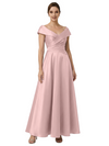 Sophisticated Off Shoulder Sleeveless A-Line Satin Mother Of The Bride Dress