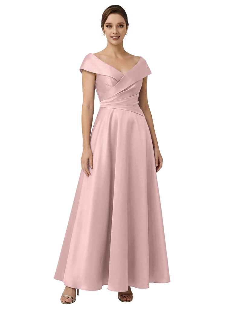 Sophisticated Off Shoulder Sleeveless A-Line Satin Mother Of The Bride Dress