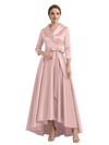 Modern High-Low 3/4 Sleeves Satin Mother Of The Bride Dress With Bow Knot