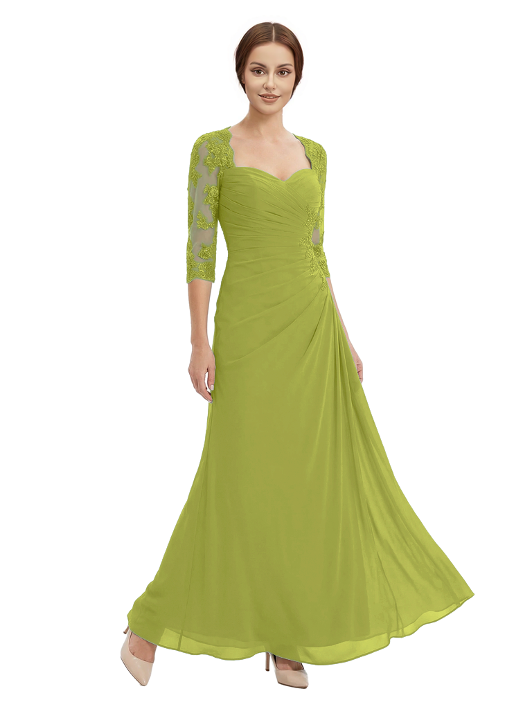 Sweetheart Ruched Lace 3/4 Sleeves A-Line Chiffon Mother Of The Groom Dress
