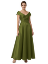Sophisticated Off Shoulder Sleeveless A-Line Satin Mother Of The Bride Dress
