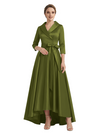 Modern High-Low 3/4 Sleeves Satin Mother Of The Bride Dress With Bow Knot