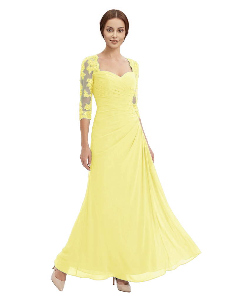 Sweetheart Ruched Lace 3/4 Sleeves A-Line Chiffon Mother Of The Groom Dress