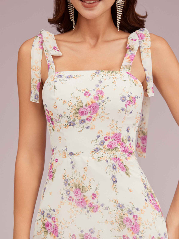 Cute Floral Chiffon Square Side Slit Long Bridesmaid Dresses Online