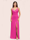 Simple Soft Satin Sexy Spaghetti Straps Long Side Slit Mermaid Graduation Prom Dresses