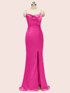 Sexy Cowl Neck Spaghetti Straps Mermaid Long Soft Satin Bridesmaid Dresses With Slit