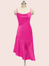 Elegant Spaghetti straps Asymmetrical Short Soft Satin Bridesmaid Dresses Online