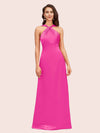 Simple Halter Long Soft Satin Formal Prom Dresses For Women