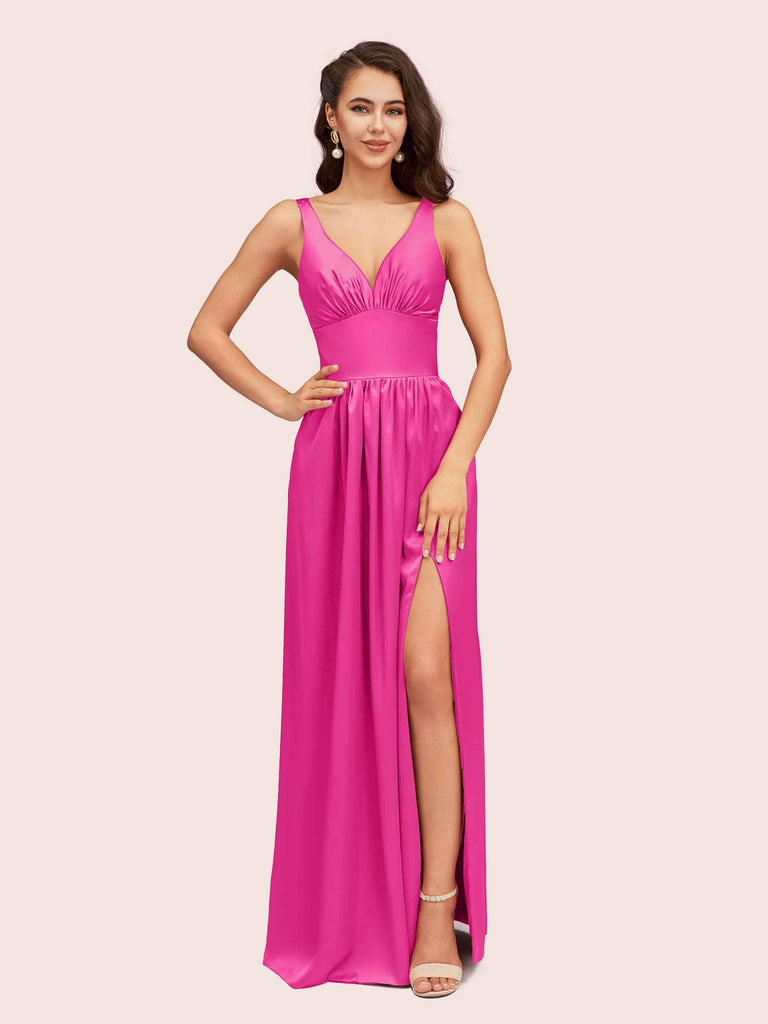 sexy graduation dresses Sexy V Neck Long Soft Satin Side Slit Graduation Prom Dresses Online