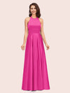 Elegant Halter A-line Long Satin Bridesmaid Dresses Online With Bow